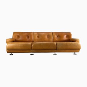 Vintage Drei-Sitzer Sofa aus Cognacfarbenem Leder, 1970er