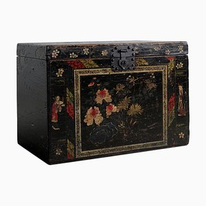 Black Painted Opera Trunk with Flowers, 1890s