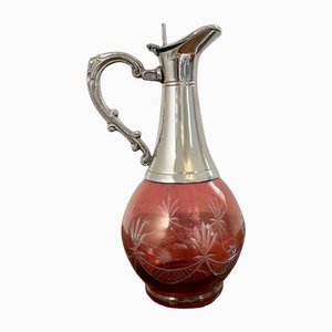 Carafe à Vin Édouardienne Antique en Verre Cranberry, 1910