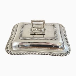 Plato de entrada eduardiano antiguo rectangular bañado en plata, 1900