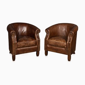 20th Century Leather Tub Chairs, 1980s, Set of 2