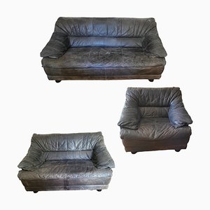 Vintage Italian Leather Sofas, Set of 3