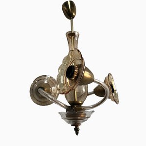 Lámpara de araña checa bohemia pequeña con tres bombillas, años 50