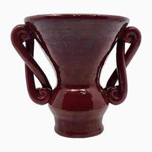 Red Enameled Vase in Ceramic, 1950