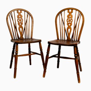 English Windsor Chairs in Beech and Elm, 1930s, Set of 2