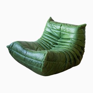 Dubai Green Leather Togo Lounge Chair by Michel Ducaroy for Ligne Roset