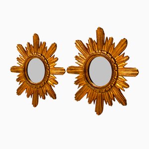 Mid-Century Sunburst Wall Mirrors in Wood and Resin, Set of 2