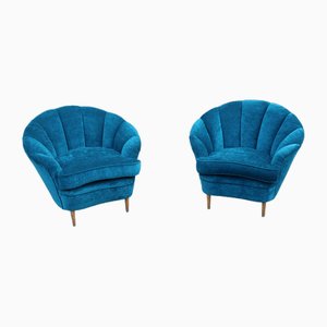 Italienische Sessel aus blauem Samt von Guglielmo Ulrich, 1950, 2er Set