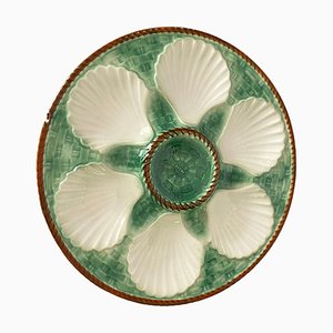 Oyster Plate in Majolica Green and White Color, France, 19th Century