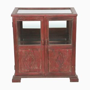 Vitrine en Bois avec Patine Rouge