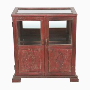 Wooden Display Case with Red Patina