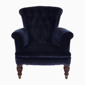 Viktorianischer Sessel aus dunkelblauem Samt