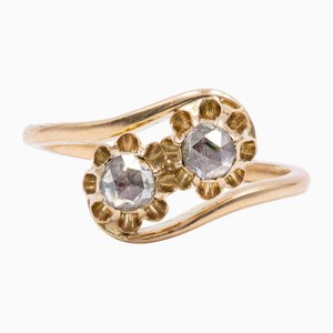 Contrarier Ring in 14 Karat Yellow Gold with Rose Crown Cut Diamonds, 1940s