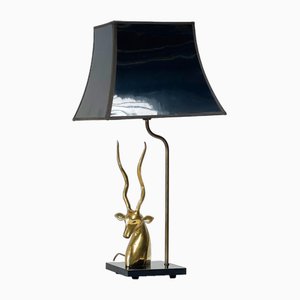 Antilope Head Table Lamp in Brass, France, 1950s