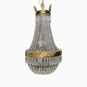 Large Brass and Glass Sac De Pearl Chandelier