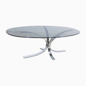 Oval Coffee Table in Chrome and Smoked Glass, 1970