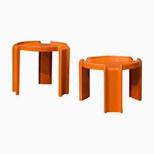 Orange Plastic Nesting Tables by Giotto Stoppino for Kartell, 1970s