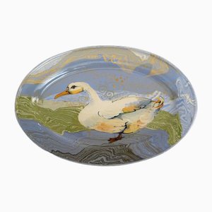 Oval Service Dish with Polychrome Duck Decor byGual, 1960s