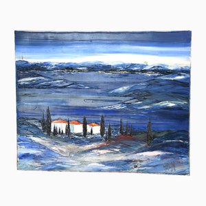 Morgan, Beau paysage provence bleue, Öl auf Leinwand, 1980er