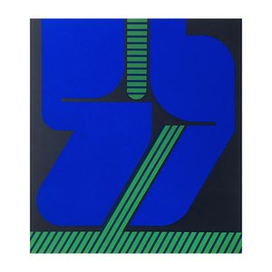 Serigrafia blu e verde di Georg Bernhard, anni '70