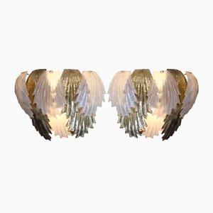 Gold and White Murano Glass Sconces in Leaf Shape, 1980s, Set of 2
