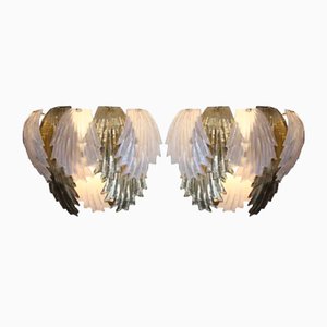 Gold and White Murano Glass Sconces in Leaf Shape, 2000s, Set of 2