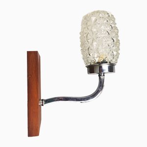 Portuguese Rustic Wood and Glass Sconce, 1950s