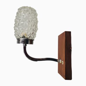 Portuguese Rustic Wood and Glass Sconce, 1950s