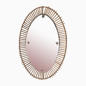 Miroir Vintage en Verre et Bambou, 1960s