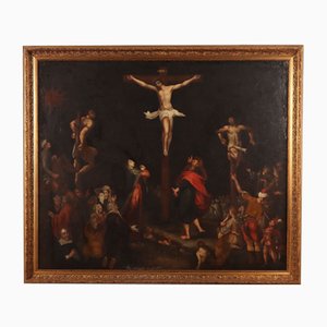 Artista de escuela italiana, Crucifijo, década de 1600, óleo sobre lienzo