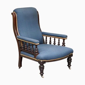 Victorian Hardwood Blue Armchair