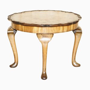 Hand Carved Burr Walnut Coffee Cocktail Table with Cabriole Legs