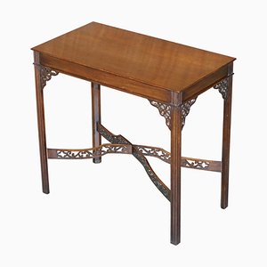 Mesa de té de plata y madera dura, del siglo XIX, al estilo de Thomas Chippendale