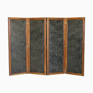 Victorian Embossed Leather & Water Colour Folding Screen