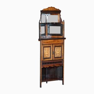 Mueble esquinero italiano antiguo de madera maciza y incrustación de boj, década de 1880