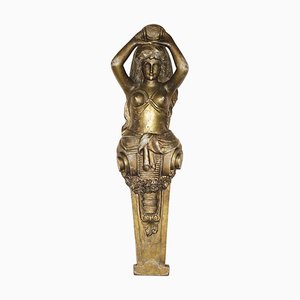 Estatua de Herm de cariátide italiana antigua tallada a mano de madera dorada, 1880