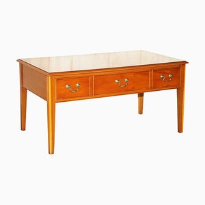 Burr Yew Wood Two Drawer Coffee Table & Butlers Serving Trays from Bradley Furniture