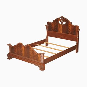 Antique Victorian Flamed Hardwood Double Bed Frame, 1880s