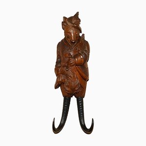 Antique Collectable Black Forest Hand Carved Fox Whip Hook, 1880
