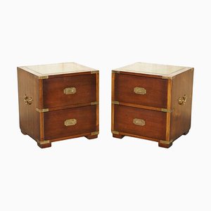 Kennedy Military Campaign Side Tables in Green Leather, Set of 2