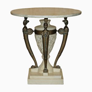 Tavolino vintage in stile revival egiziano con ripiano in marmo