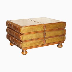 Großer Stack of Scholars Library Books Couchtisch mit sechs Schubladen und brauner Lederplatte