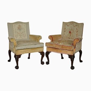 Antique George III Hand Carved Lions Paw Armchairs, 1780s, Set of 2