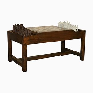 Tavolini da caffè vintage a scacchiera con scacchiera in marmo e set di scacchi ebanizzati, set di 33