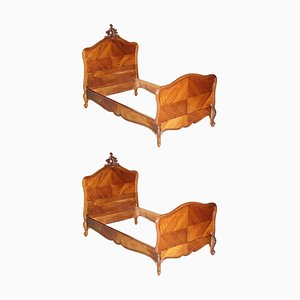 Set of French Louis XV Napoleon III Ornately Carved Bed Frames in Walnut, 1880