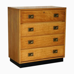Light Oak Military Campaign Chest of Drawers with Drop Front, 1920s