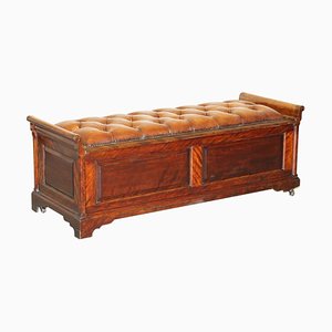 Pouf da ingresso Chesterfield in pelle marrone, metà XIX secolo