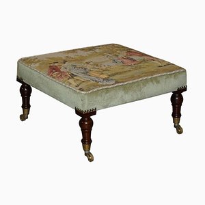 Victorian Hardwood Embroidered Footstool in the style of William & Mary