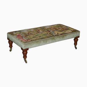 Victorian Hardwood Embroidered Ottoman in the style of William & Mary