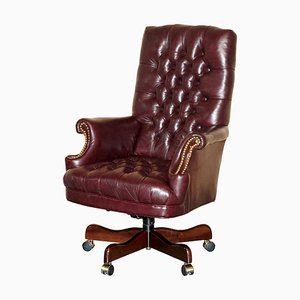 Vintage Heritage High Back Chesterfield Leather Office Captains Swivel Chair